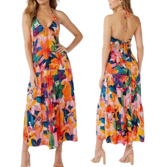 sofia by sofia vergara Dresses & Skirts - NWT Sofia Vergara Easton Floral Halter Plunge Neck Maxi Dress Womens Size Medium